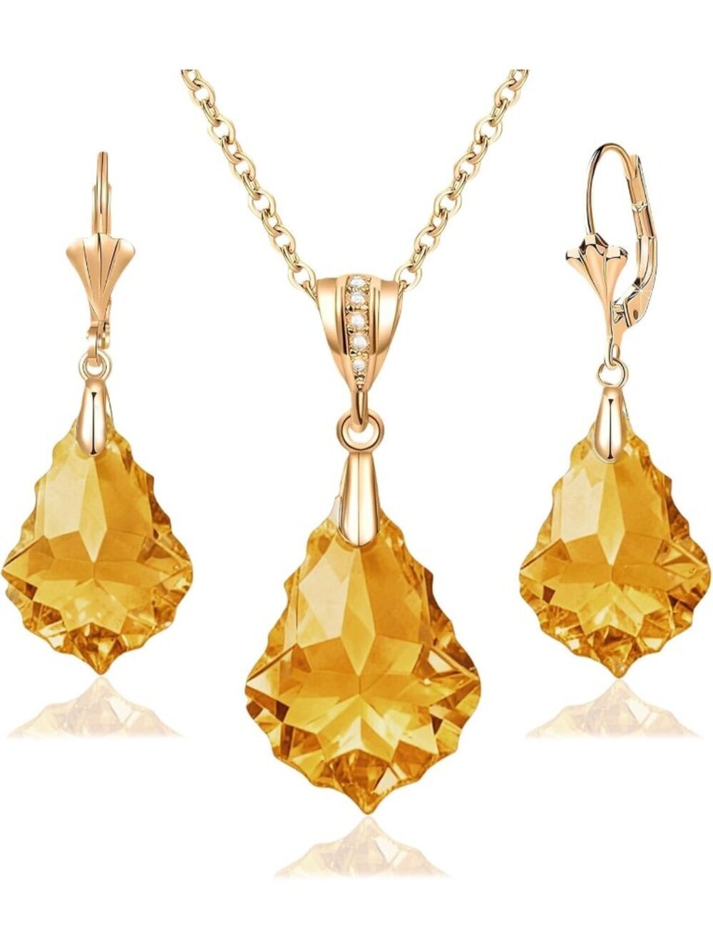 Women's Yellow Evevic Austrian Crystals Baroque Pendant Necklace Earrings